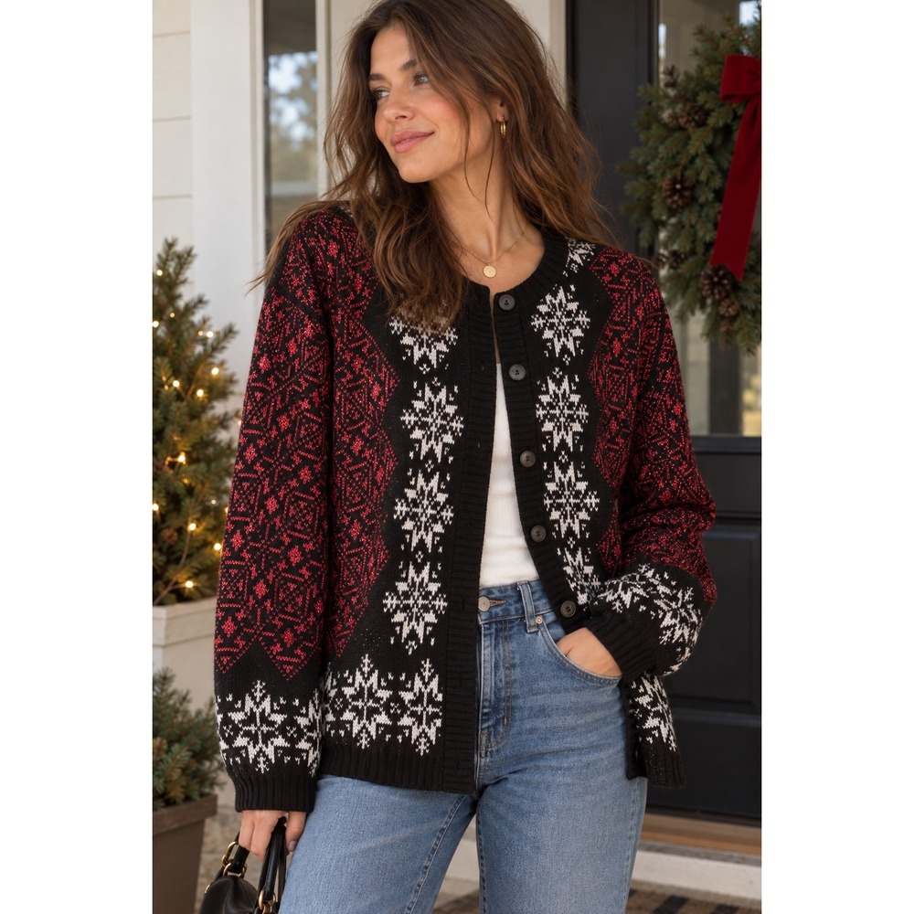 Jonathan Cass Cardigan Women 5 Fair Isle Nordic Sparkle Snowflake Vintage USA XL
